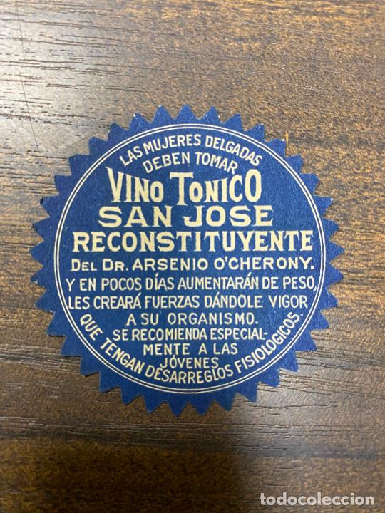 Old Labels: ETIQUETA ANTIGUA DE FARMACIA. VINO T&Oacute;NICO. SAN JOS&Eacute; RECONSTITUYENTE.