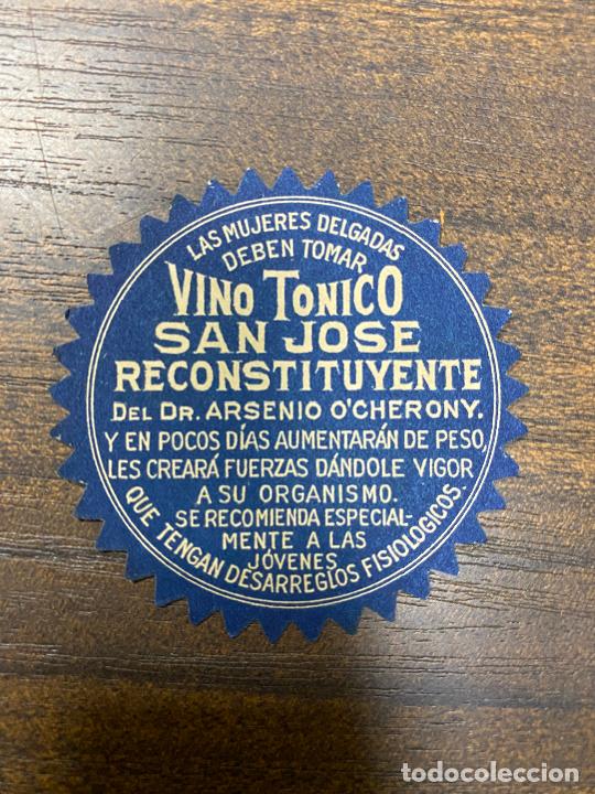 Old Labels: ETIQUETA ANTIGUA DE FARMACIA. VINO T&Oacute;NICO. SAN JOS&Eacute; RECONSTITUYENTE.