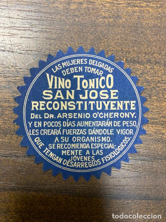 Old Labels: ETIQUETA ANTIGUA DE FARMACIA. VINO T&Oacute;NICO. SAN JOS&Eacute; RECONSTITUYENTE.