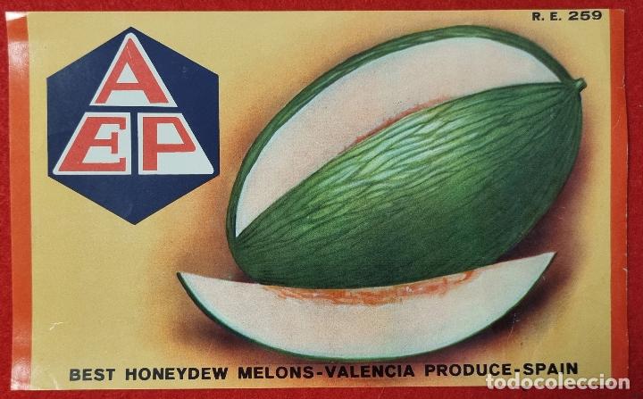 Etiquetas antiguas: CARTEL ITO ETIQUETA MELONES AEP PEQUE&Ntilde;A VALENCIA ORIGINAL K6