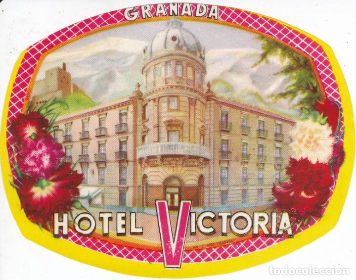 Etiquetas antiguas: ANTIGUA ETIQUETA DEL HOTEL VICTORIA DE GRANADA
