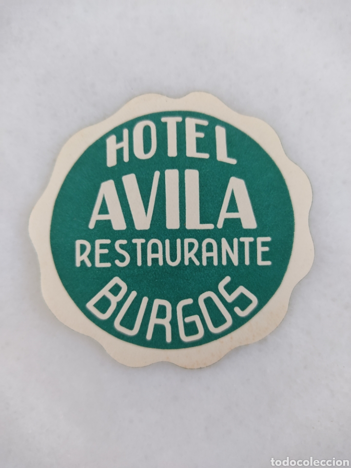 Etiquetas antiguas: Etiqueta pegatina hotel Avila Restaurante Burgos verde