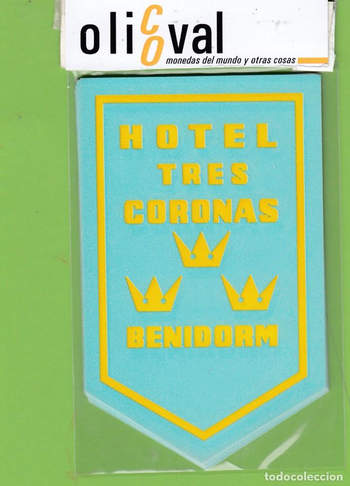 Etiquetas antiguas: ETIQUETA HOTEL TRES CORONAS BENIDORM ALICANTE 120 X 75 mm EH3287