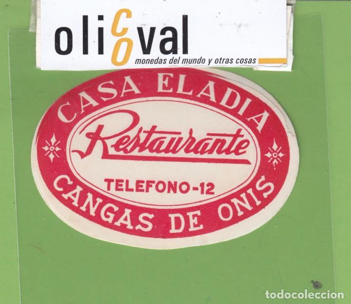 Etiquetas antiguas: ETIQUETA HOTEL CASA ELADIA CANGA DE ONIS ASTURIAS OVAL 84 X 56mm TEL 12 EH3291