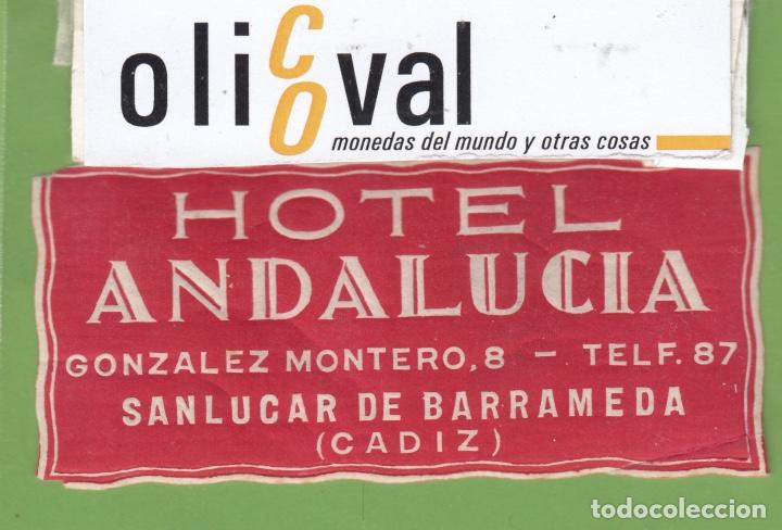 Etiquetas antiguas: ETIQUETA HOTEL ANDALUCIA SANLUCAR DE BARRAMEDA CADIZ TEL 87 85 X 40 mm EH3313