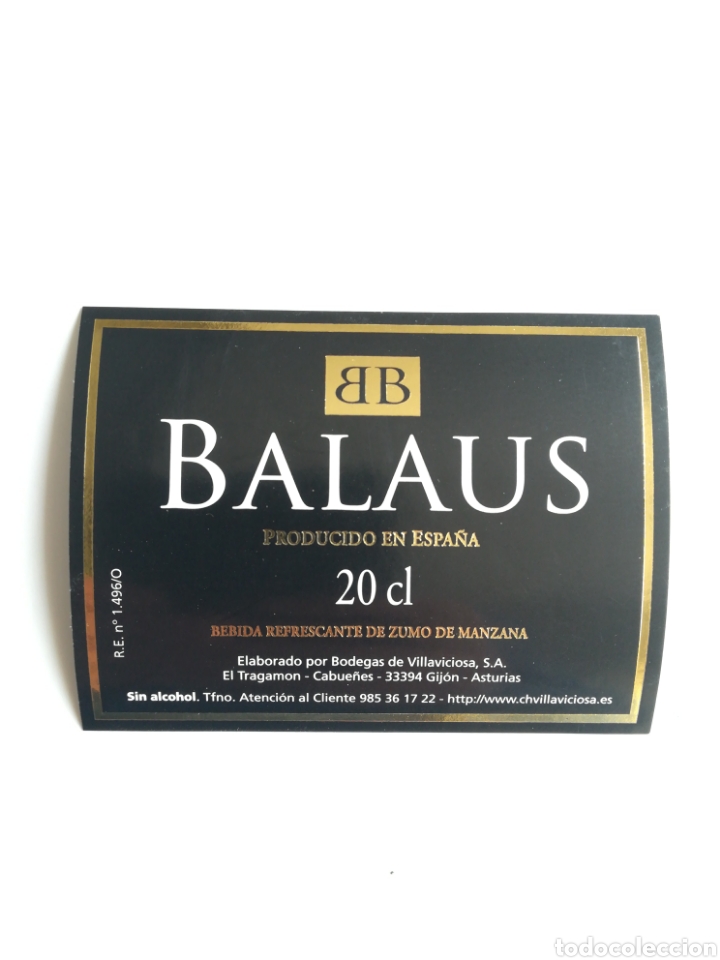 Old Labels: Etiqueta Balaus zumo de manzana. Bodegas de Villaviciosa. Asturias. 78x58mm