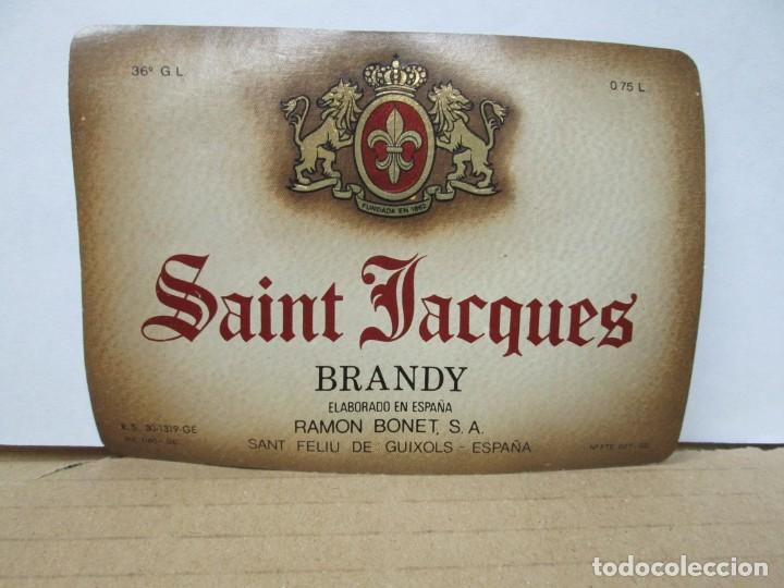 Etiquetas antiguas: ANTIGUA ETIQUETA BRANDY CO&Ntilde;AC, SAINT JAQUES