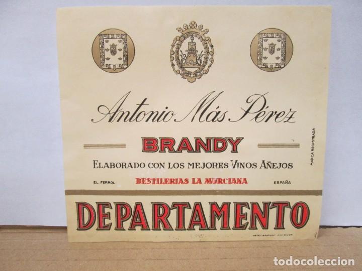 Etiquetas antiguas: ANTIGUA ETIQUETA BRANDY CO&Ntilde;AC, DEPARTAMENTO