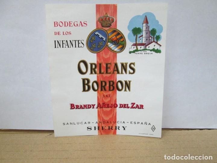 Etiquetas antiguas: ANTIGUA ETIQUETA BRANDY CO&Ntilde;AC, A&Ntilde;EJO DEL ZAR ORLEANS DE BORBON