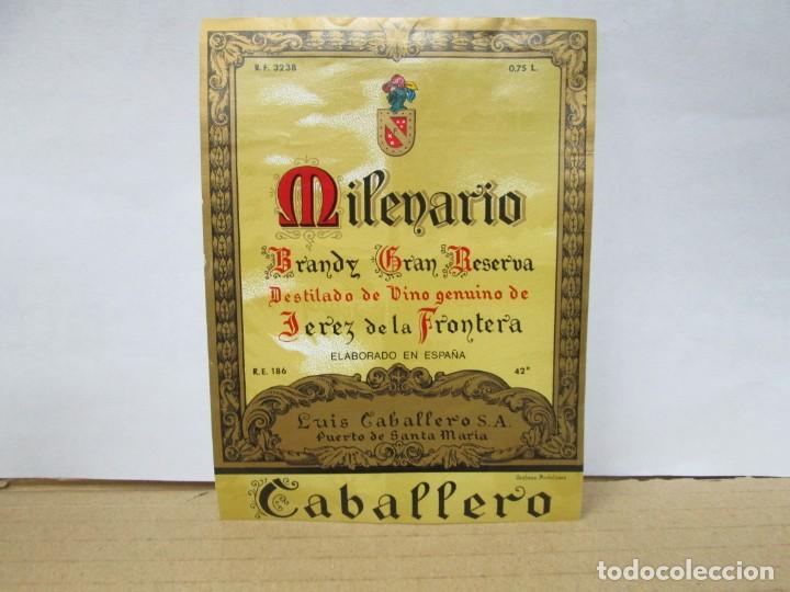 Etiquetas antiguas: ANTIGUA ETIQUETA BRANDY CO&Ntilde;AC, MILENARIO CABALLERO