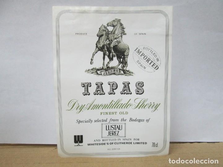 Etiquetas antiguas: ANTIGUA ETIQUETA BRANDY CO&Ntilde;AC, TAPAS DRY AMONTILLADO LUSTAU