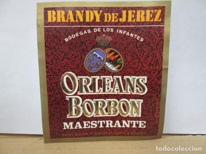 Etiquetas antiguas: ANTIGUA ETIQUETA BRANDY CO&Ntilde;AC, ORLEANS BORBON MAESTRANTE