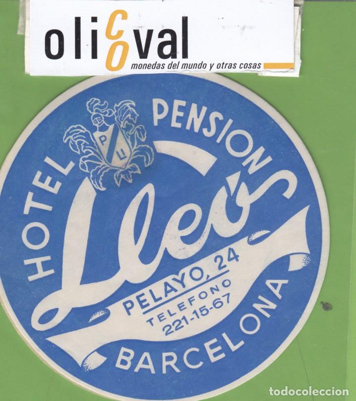 Etiquetas antiguas: ETIQUETA HOTEL PENSION LLEO UN TELEFONO DE SIETE CIFRAS. TROQUEL 110 mm EH3325
