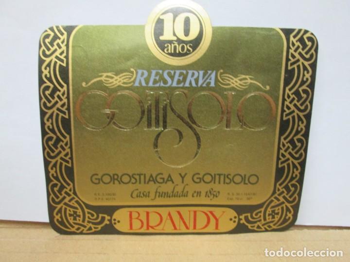 Etiquetas antiguas: ANTIGUA ETIQUETA BRANDY CO&Ntilde;AC, GOITISOLO 10 A&Ntilde;OS.