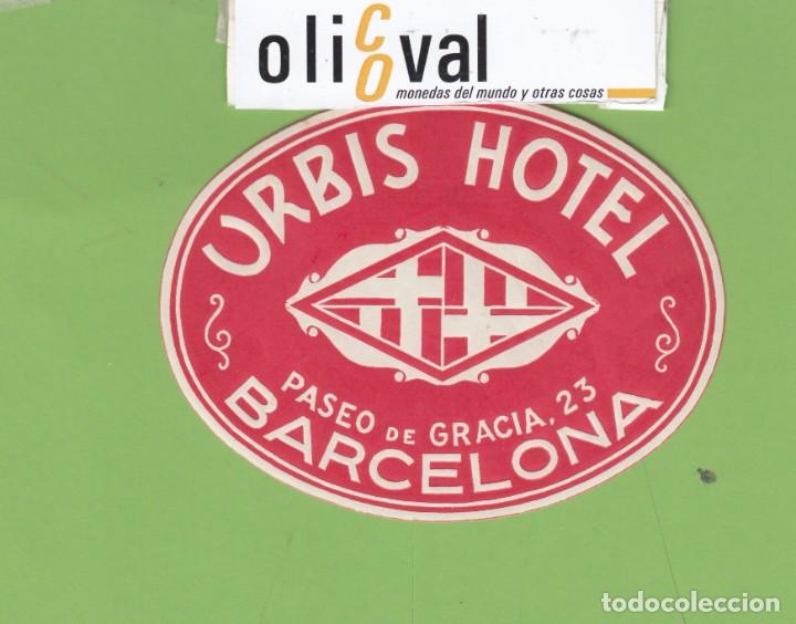 Etiquetas antiguas: ETIQUETA HOTEL URBIS ROJO BARCELONA TROQUEL OVAL 105 X 80 mm EH3359
