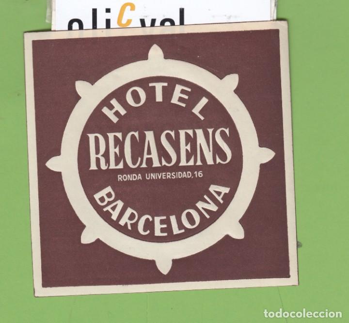 Etiquetas antiguas: ETIQUETA HOTEL RECASENS MARRON BARCELONA 95 X95 mm EH3331