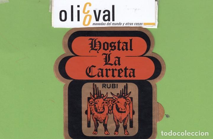 Etiquetas antiguas: ETIQUETA HOTEL HOSTAL LA CARRETA RUBI SITGES BARCELONA TROQUEL ESP. 85X99mm EH3373