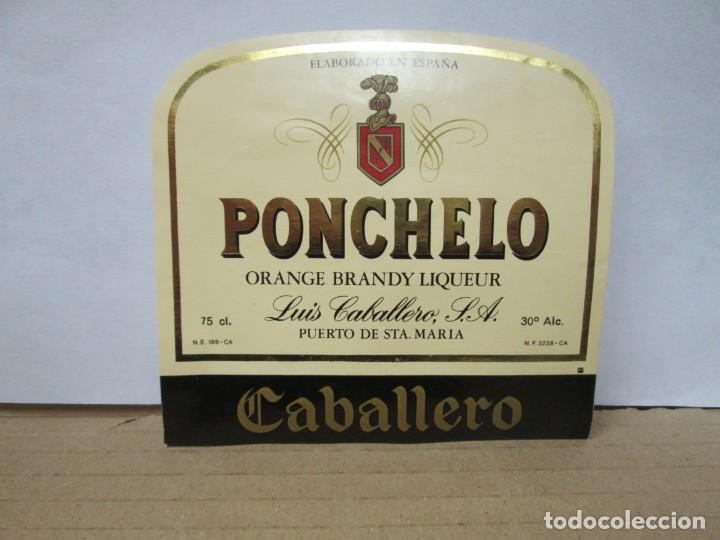 Etiquetas antiguas: ANTIGUA ETIQUETA BRANDY CO&Ntilde;AC, PONCHELO ORANGE BRANDY LICOR CABALLERO