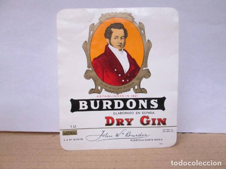 Alte Etiketten: ANTIGUA ETIQUETA BURDONS DRY GIN