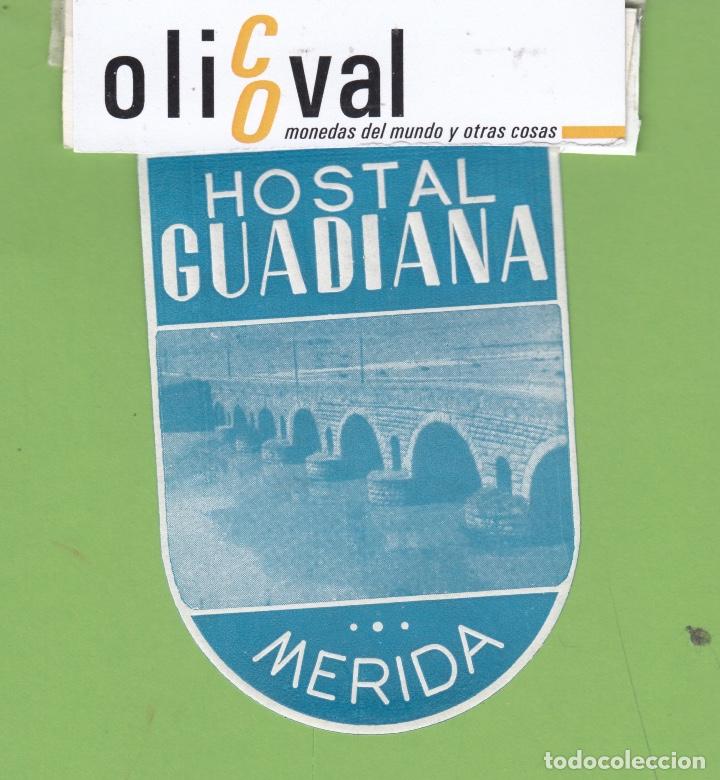 Etiquetas antiguas: ETIQUETA HOTEL HOSTAL GUADIANA MERIDA RARA 60X85 mm ILUSTRACION MUY BUENA DE EPOCA EH3382