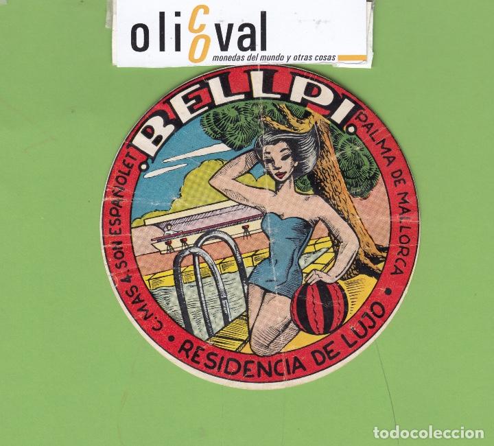 Etiquetas antiguas: ETIQUETA HOTEL BELLPI MALLORCA TROQUEL 100 mm EH3382