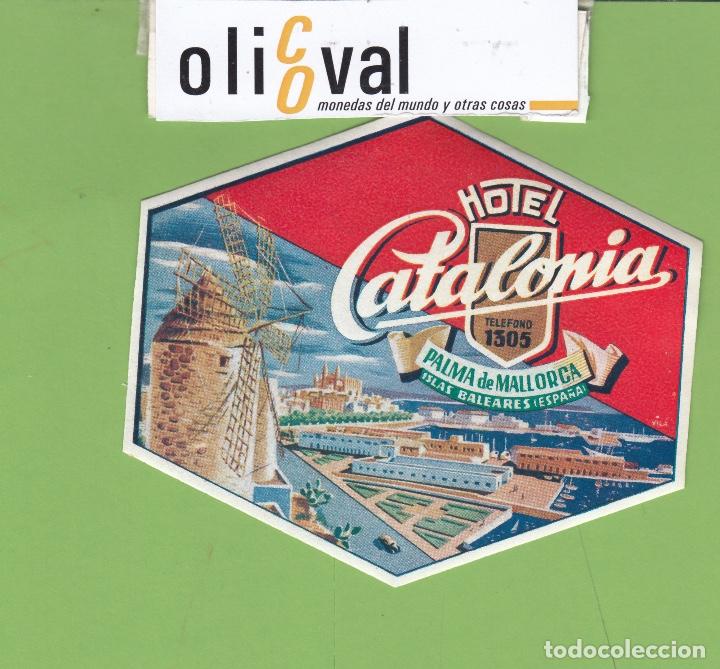 Etiquetas antiguas: ETIQUETA HOTEL CATALONIA PALMA TEL 4 CIFRAS LA ROJA TROQUEL ESP. 115 mm EH3401