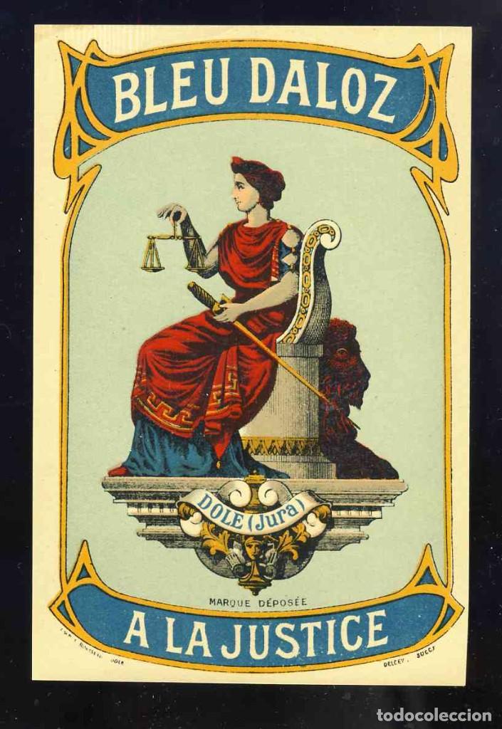 Etiquetas antiguas: Etiqueta litografica modernista de BLEU DALOZ A LA JUSTICE
