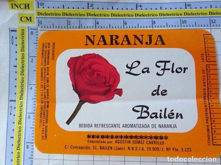 Alte Etiketten: ETIQUETA DE BEBIDAS. LA FLOR DE BAIL&Eacute;N NARANJA BEBIDA REFRESCANTE AROMATIZADA. JAEN