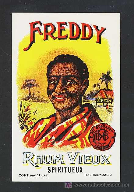 Etiquetas antigas: Etiqueta de RON Freddy. Etiquette rhum label