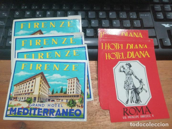 Etiquetas antiguas: Lote antiguas etiquetas de Hotel Diana en Roma 7 unidades y Grand Mediterraneo en Firenze 4 unidades