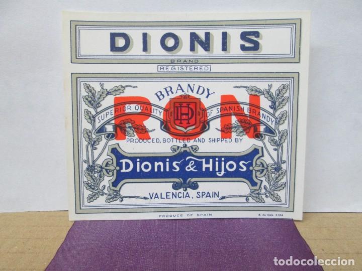 Etiquetas antiguas: ANTIGUA ETIQUETA, DIONIS BRANDY RON DIONIS E HIJOS
