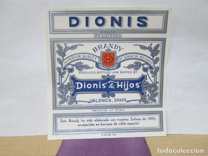 Etiquetas antiguas: ANTIGUA ETIQUETA, DIONIS BRANDY DIONIS E HIJOS