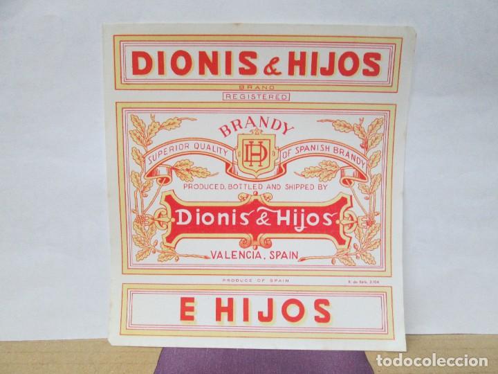 Etiquetas antiguas: ANTIGUA ETIQUETA, DIONIS E HIJOS BRANDY DIONIS E HIJOS
