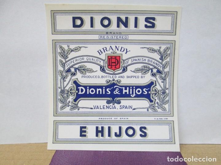 Etiquetas antiguas: ANTIGUA ETIQUETA, DIONIS BRANDY DIONIS E HIJOS