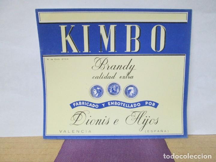 Etiquetas antiguas: ANTIGUA ETIQUETA, KIMBO BRANDY CALIDAD EXTRA DIONIS E HIJOS
