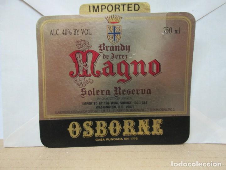 Etiquetas antiguas: ANTIGUA ETIQUETA, IMPORTED BRANDY DE JEREZ MAGNO