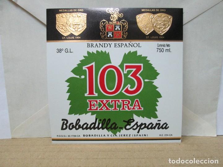 Etiquetas antiguas: ANTIGUA ETIQUETA, BRANDY ESPA&Ntilde;OL 103 EXTRA