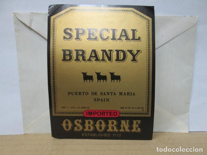 Etiquetas antiguas: ANTIGUA ETIQUETA, SPECIAL BRANDY IMPORTED OSBORNE