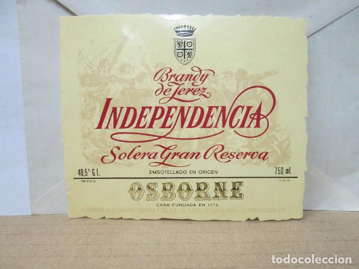 Etiquetas antiguas: ANTIGUA ETIQUETA, BRANDY INDEPENDENCIA, DE OSBORNE