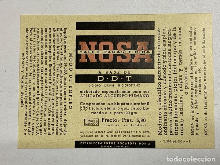 Alte Etiketten: ETIQUETA. NOSA. TALCO PARASITICIDA. A BASE DE D.D.T.