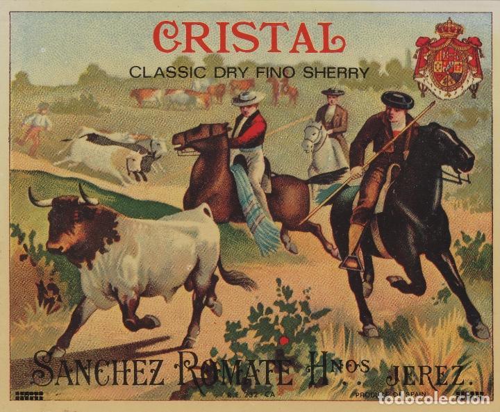 &Eacute;tiquettes anciennes: S&Aacute;NCHEZ ROMATE HNOS . JEREZ . CRISTAL FINO SHERRY . TOROS .ETIQUETA DE VINO