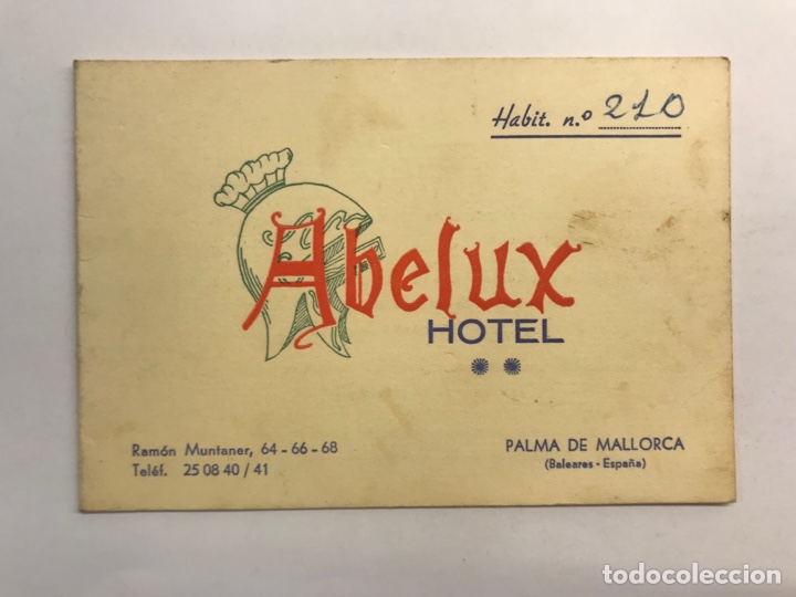 Etiquetas antiguas: ABELUX HOTEL, Palma de Mallorca. Etiqueta Hotel, Diptico&hellip;, Desayunos, horarios, ubicaci&oacute;n (h.1950?)