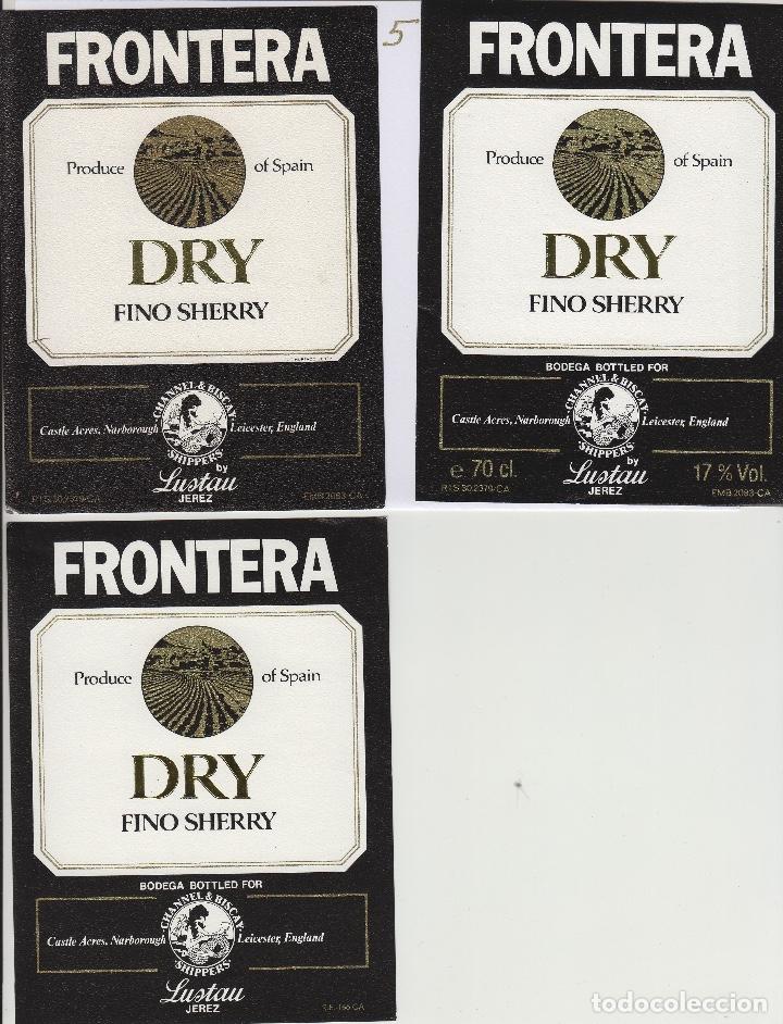 Etiquetas antigas: EMILIO LUSTAU. JEREZ. FRONTERA DRY FINO SHERRY , diferentes . ETIQUETA DE VINO