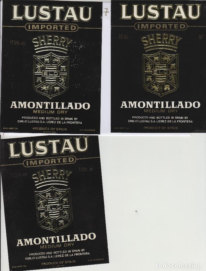 Etiquetas antiguas: EMILIO LUSTAU. JEREZ. AMONTILLADO IMPORTED MEDIUM DRY , DIFERENTES . ETIQUETA DE VINO