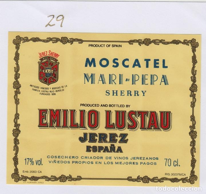 Etiquetas antiguas: EMILIO LUSTAU. JEREZ. SHERRY , MOSCATEL MARI PEPA . ETIQUETA DE VINO