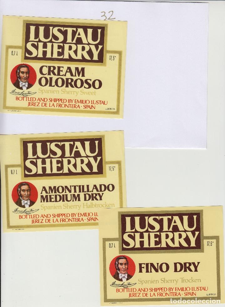 Etiquetas antiguas: EMILIO LUSTAU. JEREZ. SHERRY ,CREAM , AMONTILLADO , FINO DRY . ETIQUETA DE VINO