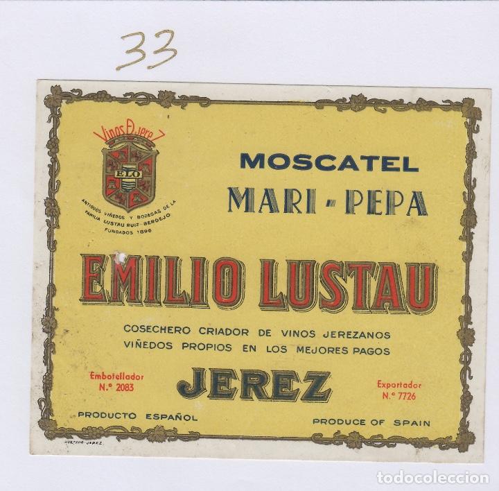 Etiquetas antiguas: EMILIO LUSTAU. JEREZ. SHERRY MOSCATEL MARI PEPA . ETIQUETA DE VINO