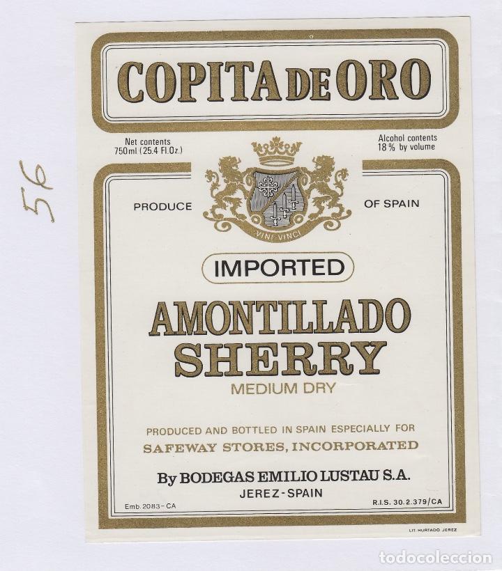 Etiquetas antiguas: EMILIO LUSTAU. JEREZ SHERRY COPITA DE ORO IMPORTED AMONTILLADO . ETIQUETA DE VINO