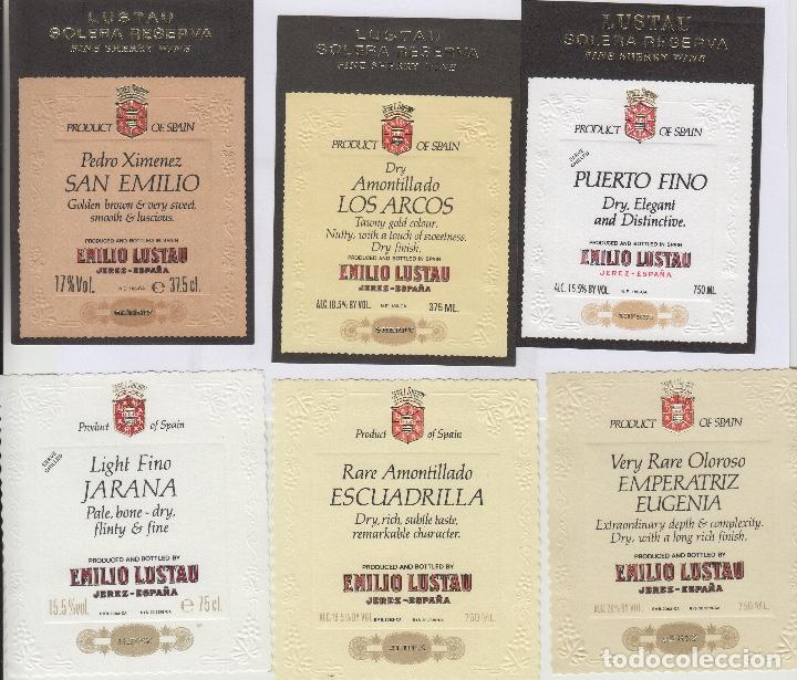 Etiquetas antigas: EMILIO LUSTAU. JEREZ SHERRY LOTE DE 6 tama&ntilde;o peque&ntilde;as . ETIQUETA DE VINO