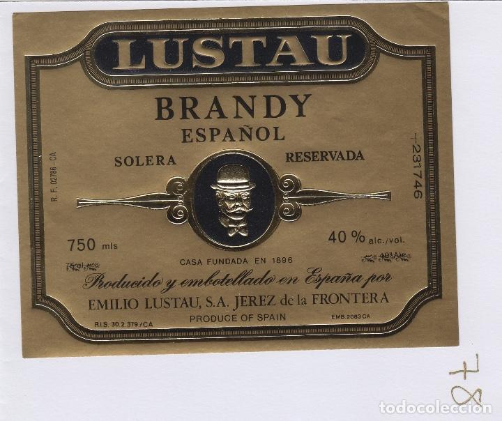 Etiquetas antiguas: EMILIO LUSTAU. JEREZ BRANDY ESPA&Ntilde;OL SOLERA RESERVADA . ETIQUETA ANTIGUA ORIGINAL .